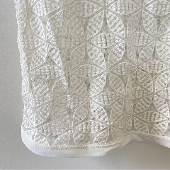 Ann Taylor Loft Women's Petite Medium Ivory Short Sleeve Sheer Embroidered Top S - Picture 8 of 12